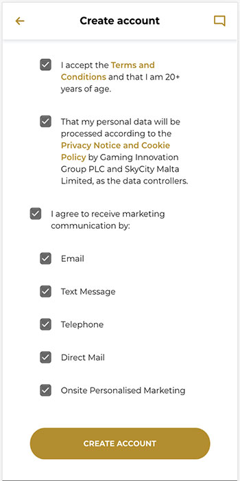 Create SkyCity Account Create SkyCity Account