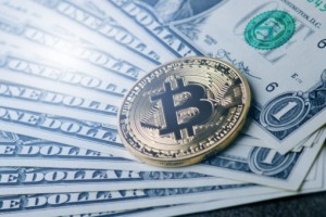 Bitcoin with many 1 dollar bills