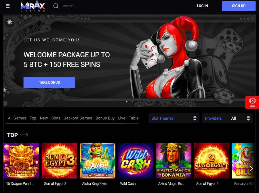 Mirax Casino homepage