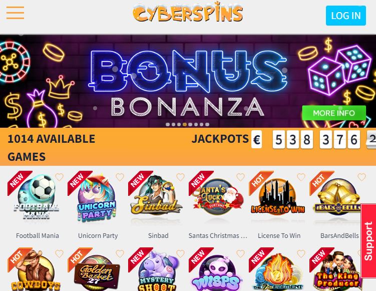 Cyberspins casino landing page