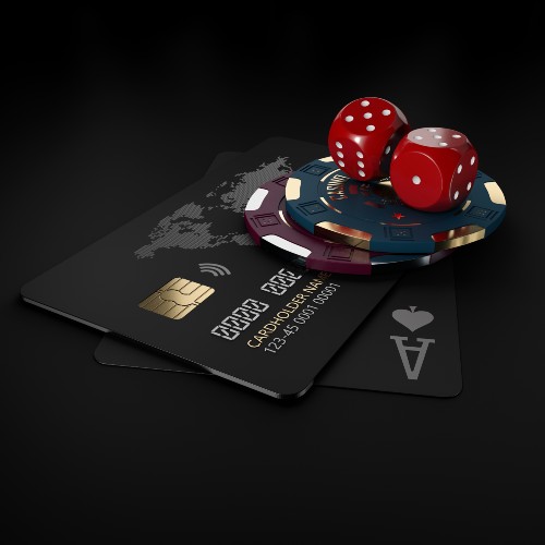 casino gold chips, black play cards with bank card