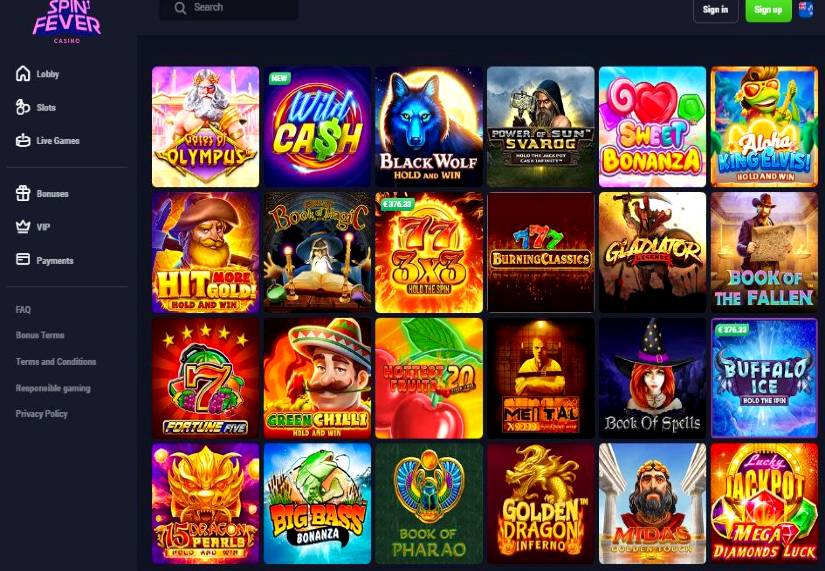 Spin Fever Casino Top Games