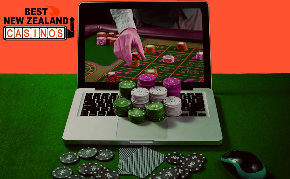 Green table with casino chips and cards playing with casino bonuses