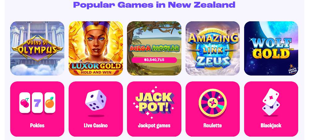 Spinz Casino Popular Games NZ