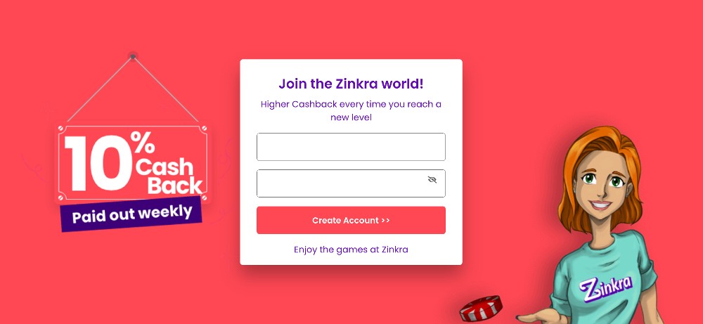 Zinkra casino cashback bonus