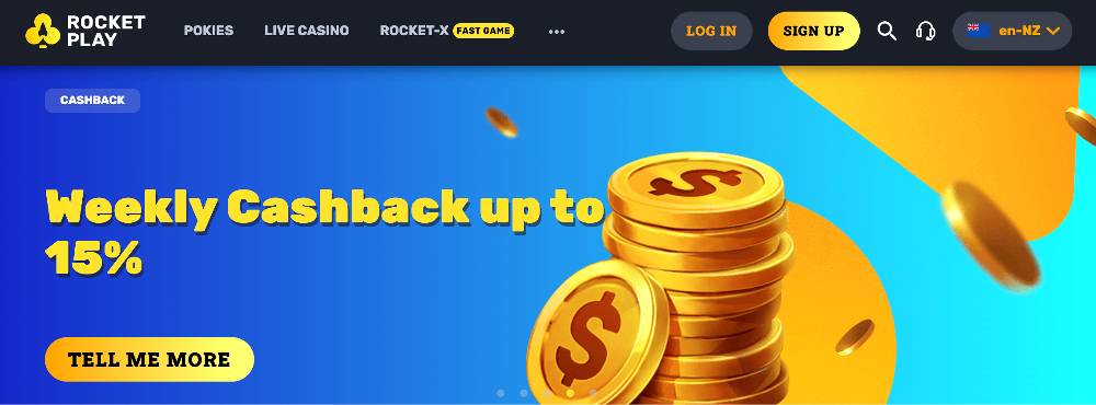 Rocket Play Casino Weekly Cashback Bonus