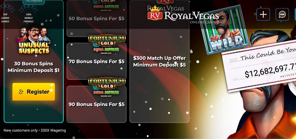 Royal VegasCasino $1 deposit bonus