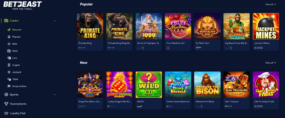 Betbeast Casino Popular Games