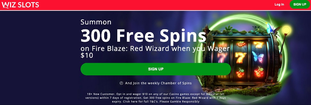 Wiz Slots Casino 300 Free Spins for $10 Deposit