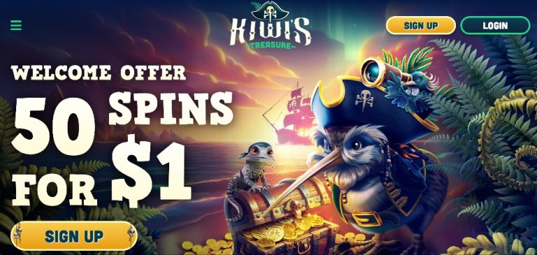 Kiwis Treasure Casino - 50 Bonus Spins for $1